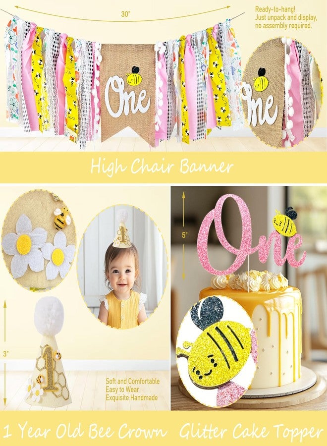 Fiesec First Bee Day Decorations Girl - 108PCs Honey Bee Themed 1st Birthday Party Supplies with So Sweet to Bee One Backdrop, Banner, Pink Yellow Balloon Garland Kit, Tablecloth - Image 4